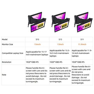 Imagem de Monitor portátil,Monitor portátil de tela tripla de 13,3 polegadas Tela de expansão para laptop Resolução de 1920 * 1080 Fácil instalação para laptop de 13,3 a 16,5 polegadas