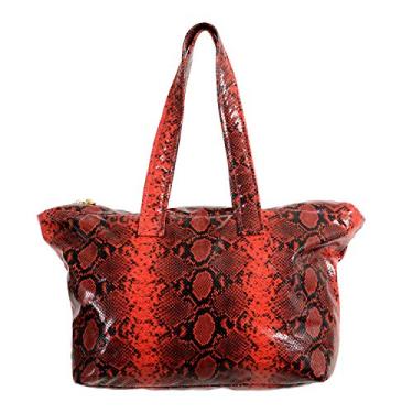 Imagem de Bolsa de ombro grande de couro com estampa de Python vermelho unissex da Versace