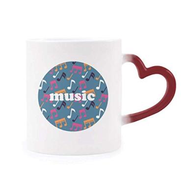 Imagem de Caneca colorida com notas musicais azul sensível ao calor, copo de grés que muda de cor vermelha
