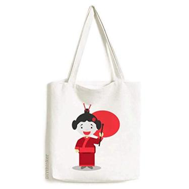 Imagem de Bolsa de compras casual branca vermelha com desenho do Japão Art Deco para presente