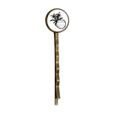 Imagem de Black Beach Coconut Tree Outline Retro Metal Hair Bobby Pin Headwear