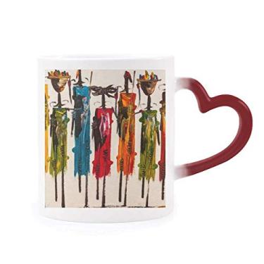 Imagem de Caneca de cerâmica abstrata estilo guerreiro negro africano sensível ao calor vermelha muda de cor