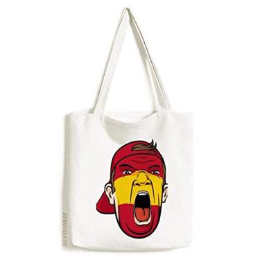 Imagem de Bolsa de lona com bandeira da Espanha para maquiagem facial e cabeça gritando bolsa de compras casual