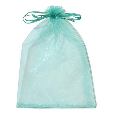 Imagem de SUNGULF 100 unidades de bolsa de organza com cordão, 15 x 22 cm, 16 x 22 cm, presente forte para doces, joias, festa, casamento, (água-marinha)