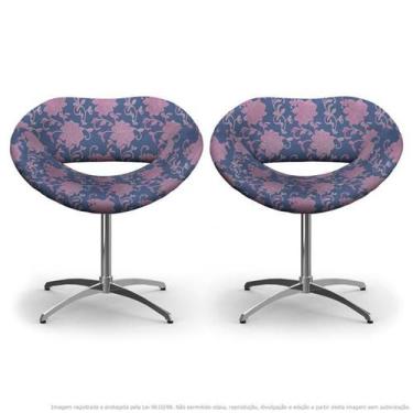 Imagem de Kit 2 Cadeiras Beijo Floral Rosa E Lilás Poltrona Decorativa Com Base