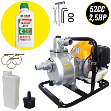 Imagem de Motobomba VB10B Vulcan Autoescorvante Á Gasolina 2 Tempos 52cc 2,5HP Saída de 1 Polegada Partida Manual Com Óleo Castrol Stihl 500ml