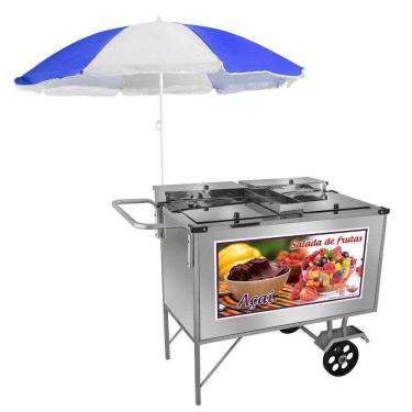 Imagem de Carrinho de Salada de Frutas Açaí Inox com Guarda Sol L17MGS