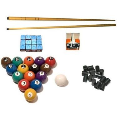 Imagem de Kit 2 Taco1,30+ Giz Azul+ Branco+ Bola Nª+ 20 Ponteira Sinuca