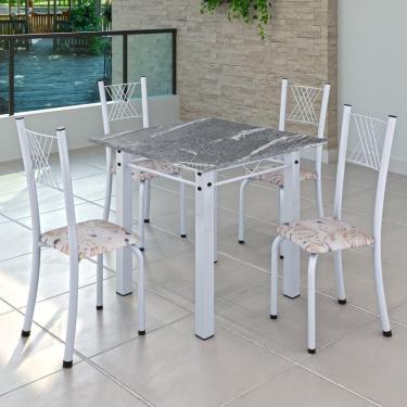 Imagem de Conjunto de Jantar Mesa 70x70cm Tampo de Granito Topázio com 4 Cadeiras Sara Yescasa Botanic Bege/Branco
