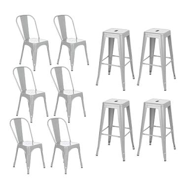 Imagem de Loft7, Kit 6 cadeiras + 4 banquetas altas industrial Loft Vintage Iron Tolix prata