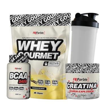 Imagem de Whey Protein Gourmet Refil + Creatina 300g + BCAA 100 cáps + Coqueteleira - FN Forbis Nutrition (Baunilha Ice Cream)