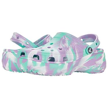 Imagem de Crocs tamanco clássico feminino | Sapatos plataforma, Pistache Tie Dye, 4