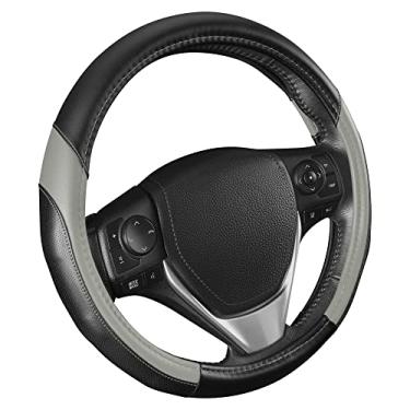 Imagem de Motor Trend SW-814 Capa de volante de couro perfurado cinza claro + preto com costura contrastante - ajuste universal para tamanhos padrão de rodas 36 e 48 cm