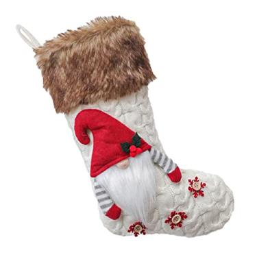 Imagem de TIDTALEO 1 Unidade meias decoração de lareira sacos de presente de natal decoração de biscoito Meia de Natal meia de presente de natal árvore de Natal decorar doce tricô branco