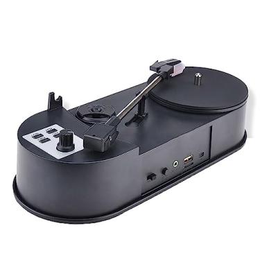 Imagem de Leitor de disco de vinil USB Alto-falante estéreo integrado 33/45RPM toca-discos para gravação em casa, conversor de leitor de música para MP3 cartão TF portátil mini gramofone, preto