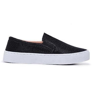 Imagem de Tênis Feminino Slip On Cano Baixo curto Casual Leve Macio Brilhante Confortável (PRETO,...