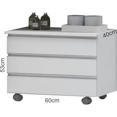 Imagem de Gabinete Banheiro JOIA 60cm com rodinhas e puxador aluminio (Branco/Cinza)