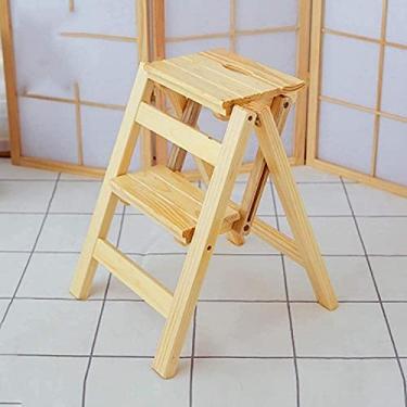 Imagem de Banqueta de escada de madeira Banqueta de escada de madeira dobrável de 2 degraus, banqueta de escada portátil assento versátil para casa multifuncional (cor: nogueira preta) ziyu