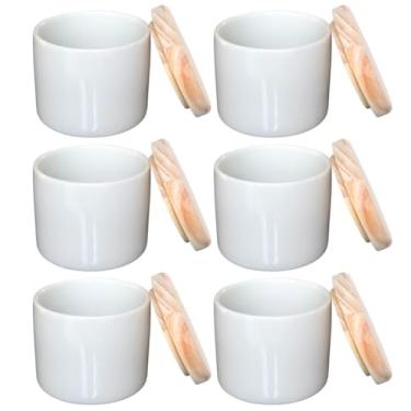 Imagem de Kit 6 Porta Treco/Condimentos/Mantimentos 200ml - Potes Porcelana Tampa Pinus
