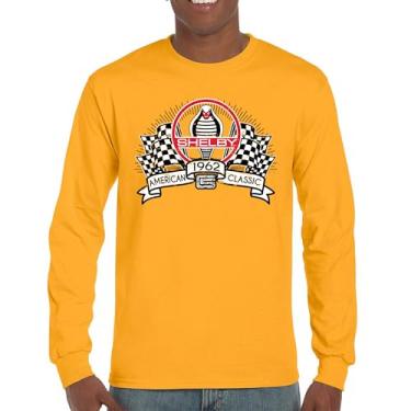 Imagem de 1962 Shelby American Classic Camiseta de manga comprida vintage Mustang Cobra Racing GT500 GT350 Muscle Car Powered by Ford, Amarelo, 3G
