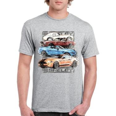 Imagem de Camiseta masculina Shelby Cars Sketch Mustang Racing American Muscle Car GT500 Cobra Performance Powered by Ford, Cinza, GG