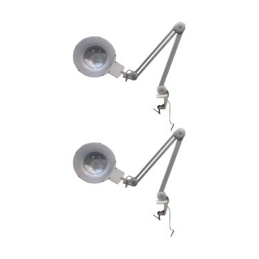 Imagem de Kit 2 Lupa Mesa Bancada Profissional Led Lente Cristal Ótico Bivolt Aumento 8x Fixador Morsa Lp-700 Instrutherm