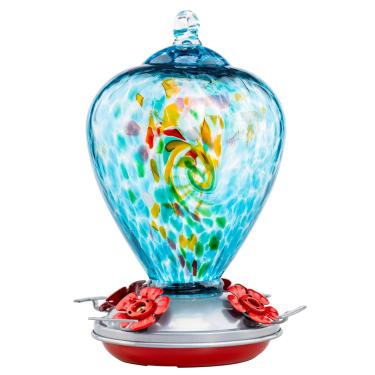 Imagem de Muse Garden Alimentador de beija-flor para pendurar ao ar livre, alimentador de beija-flor de vidro soprado, presentes exclusivos para mulheres, contendo fosso de formiga, decoração de jardim, 1000 ml