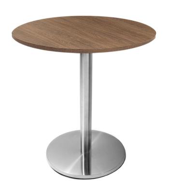 Imagem de Mesa Beta em Inox 75 cm (Altura) com Disco Redondo com Tampo em MDP Redondo 70 cm Cor Imbuia