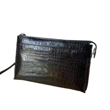 Imagem de Bolsa masculina clássica exótica de couro de crocodilo de couro de crocodilo grande, bolsa de mão masculina com zíper, Preto, 30cm(Width) x 18cm(Height) x 4cm(Deep), Moda e lazer