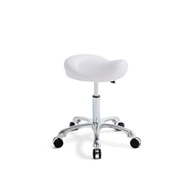 Imagem de MWOSEN Banco de sela giratório com altura ajustável com rodas. Cadeira ergonômica para salão, spa, tatuagem, pedicure, massagem - cadeira esteticista (branca)
