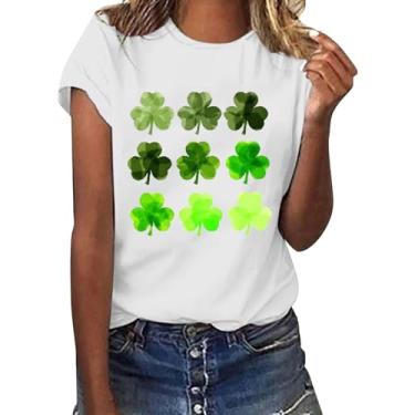 Imagem de Camisetas femininas do Dia de São Patrício com estampa da bandeira irlandesa, túnica verde, camisetas estampadas de manga curta, Azul claro, XXG