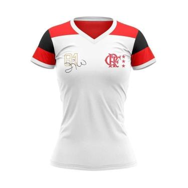 Imagem de Camisa Feminina Flamengo Zico Retrô Mundial 1981 Oficial - Branco