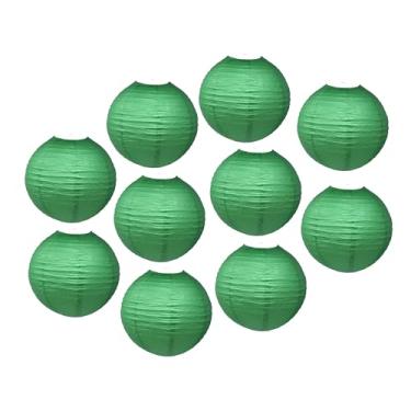 Imagem de Lanternas de papel verde escuro com luzes, lanterna de papel chinesa decorativa para pendurar 30,5 cm, 10 peças para decorações de festa de casamento de aniversário da Mudra Crafts