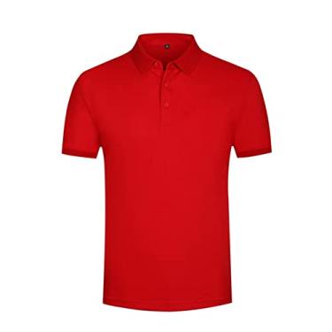 Imagem de Polos de desempenho masculino poliéster cor sólida tênis camiseta estiramento fino ajuste umidade wicking seco ajuste regular manga curta verão(Color:Red,Size:XL)