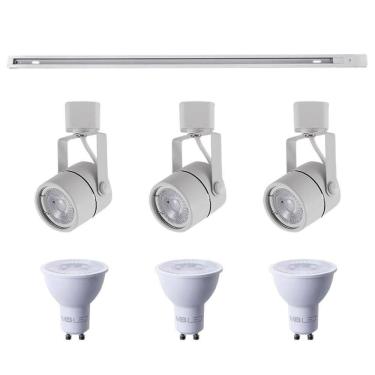 Imagem de Kit Trilho 1m + 3 Spots Classic Branco + 3 Lâmpadas Gu10 6w - Nordecor 6000k (branco Frio)