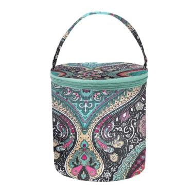Imagem de YIJU Saco de fio para crochê organizador bolsa portátil criativo durável tricô tote saco de armazenamento tambor para bolas de fio viagem, Verde