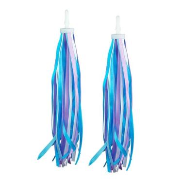 Imagem de kowaku Crianças fitas de bicicleta borla fitas vibrantes dinâmicas duráveis fitas coloridas fitas de guiador de bicicleta para monociclos, Azul Branco Roxo