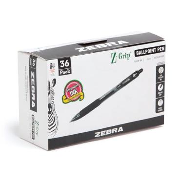 Imagem de Zebra Pen Caneta esferográfica retrátil Z-Grip, ponta média, 1,0 mm, tinta preta, pacote com 36