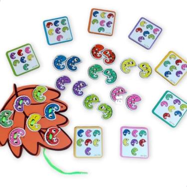 Imagem de Brinquedo Pedagógico Alinhavo Camaleão Madeira Primeiros Laços Brincadeira de Criança