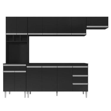 Imagem de Cozinha Com Balcão E Tampo 160 Cm Andréia Preto Fosco - Ajl