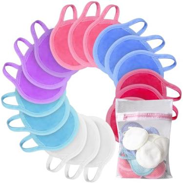 Imagem de NUGILLA | Pacote com 18 almofadas reutilizáveis para remoção de maquiagem com saco de roupa lavável | Limpeza facial de microfibra, lenços para limpeza de olhos/lábios para mulheres e homens | Presentes ecológicos