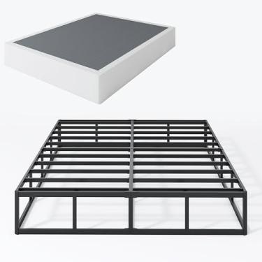 Imagem de SHLAND Box Springs Base de colchão com estrutura de metal forte de 22 cm de alto perfil de alto perfil com capa de tecido, cama box spring tamanho casal, fácil montagem