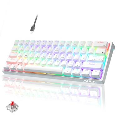 Imagem de AULA Teclado mecânico para jogos 60% branco, 29 teclados RGB retroiluminados personalizados, interruptor vermelho, 60% mini design compacto com fio pequeno para PC/Mac/Laptop/Wins (versão com fio)