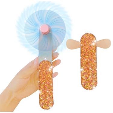 Imagem de Ventoinha portátil recarregável com glitter brilhante de diamante pequeno mini ventilador pessoal para mesa, viagem e uso manual, operado por bateria para noiva (rosa)