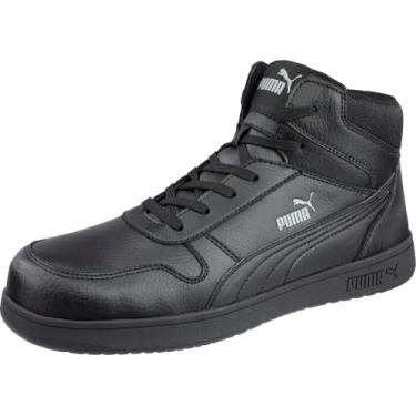 Imagem de PUMA Tênis industrial masculino Frontcourt Preto/Branco/Vermelho Mid Eh, Preto, 39