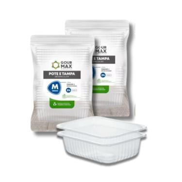 Imagem de Pote Descartável 500ml retangular Freezer Microondas Marmita Com Tampa, 48 Unidades