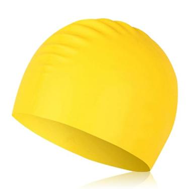 Imagem de Touca de Natação de Silicone, Fácil de Colocar e Tirar, Toucas de Natação Unissex para Adultos, Toucas de Natação Unissex de Silicone para Cabelos Curtos e Longos (Amarelo)