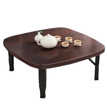 Imagem de Mesa de jantar dobrável japonesa, mesa de centro dobrável de madeira, mesa baixa para sentar no chão, mesa quadrada de tatami pequena para economia de espaço