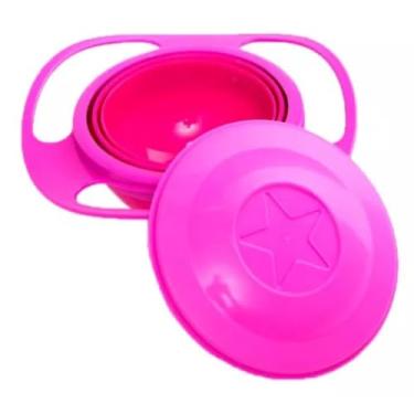 Imagem de Prato Mágico Infantil giro bowl Bebê tigela Giratório Não Derrama Comida Prato 360° com Tampa (ROSA)