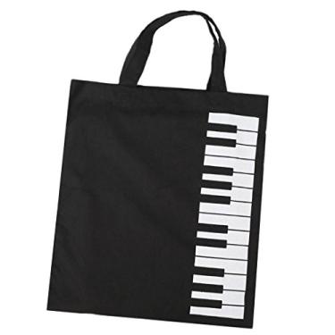 Imagem de Almencla Feminino Bolsa De Ombro De Algodão Com Notas De Teclado De Piano Fofas Impressas, Preto